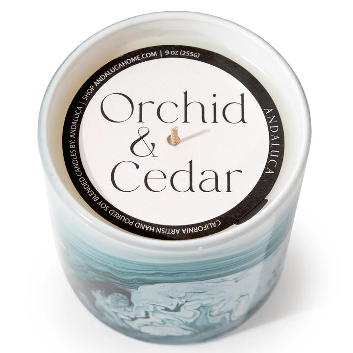 Orchid & Cedar 14 oz. Swirl Glass Candle by Andaluca