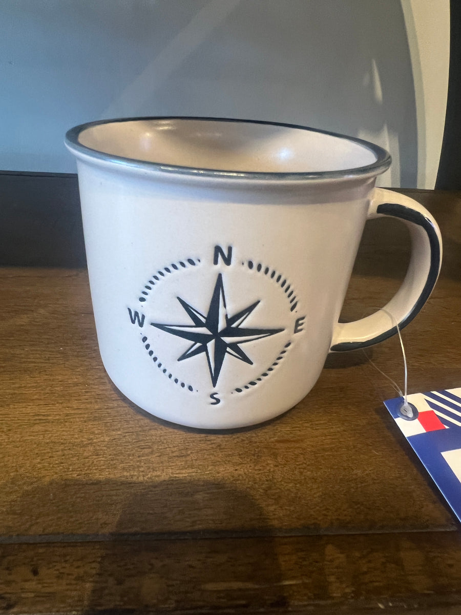 Compass Rose Mug Boxed Stoneware Cream/Navy