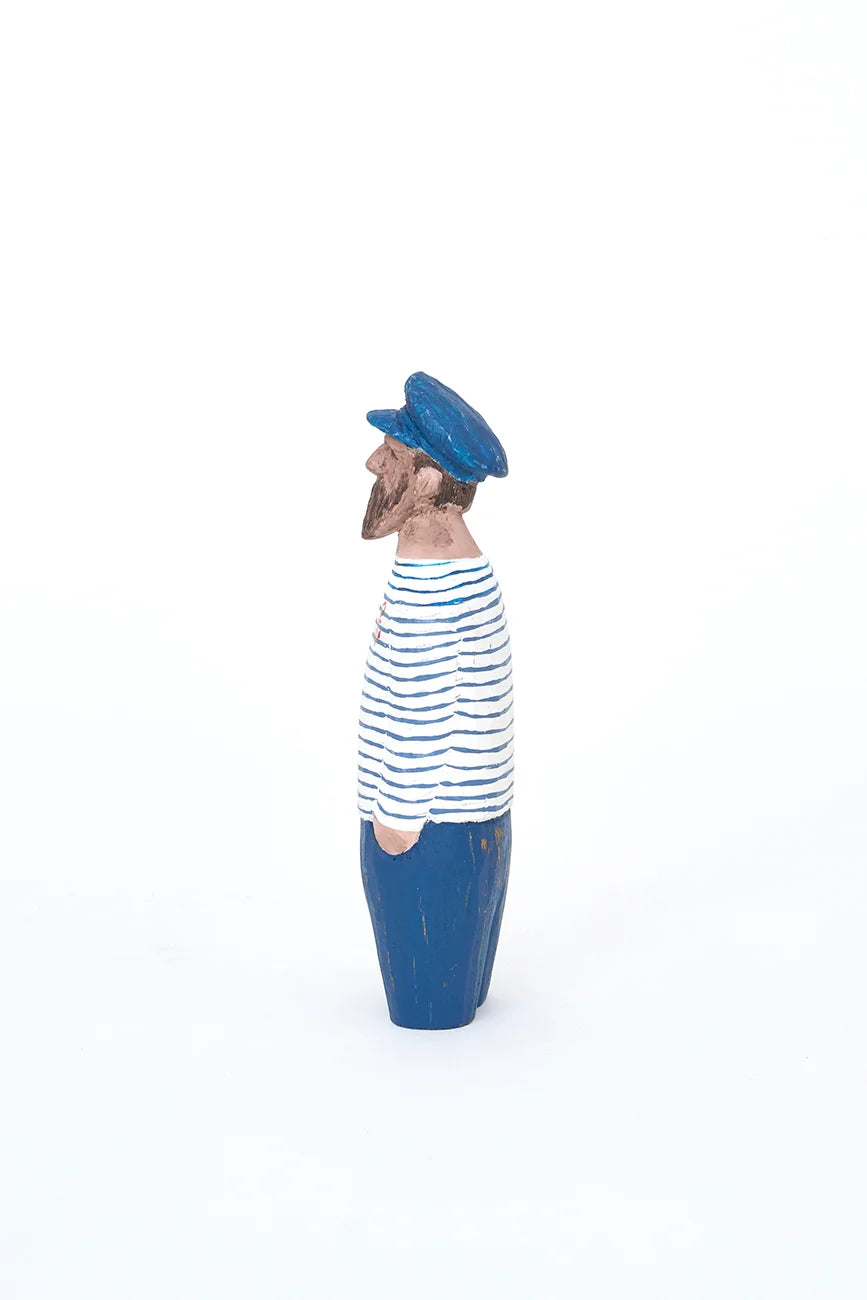 Small Seafarer w Striped Shirt Figure Wood White and Blue