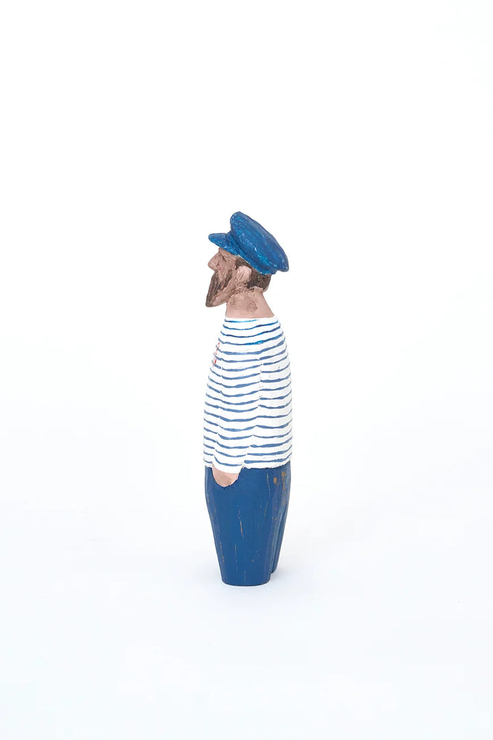 Small Seafarer w Striped Shirt Figure Wood White and Blue