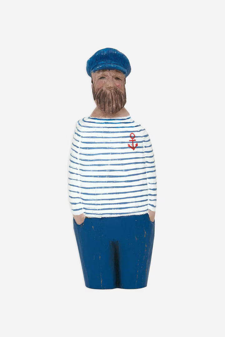 Small Seafarer w Striped Shirt Figure Wood White and Blue