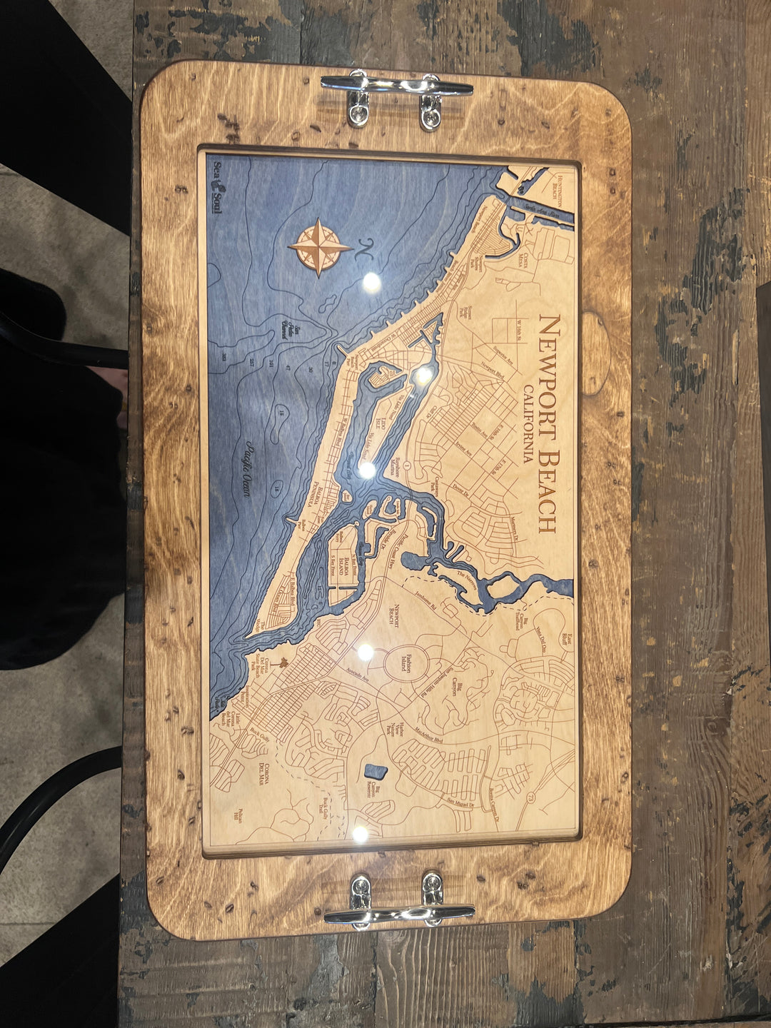 Newport Beach Map Serving Tray with Boat Cleat Handles