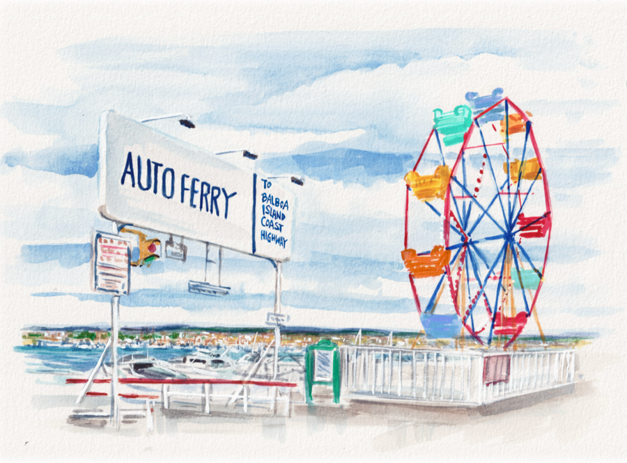 Auto Ferry Sign and Ferris Wheel