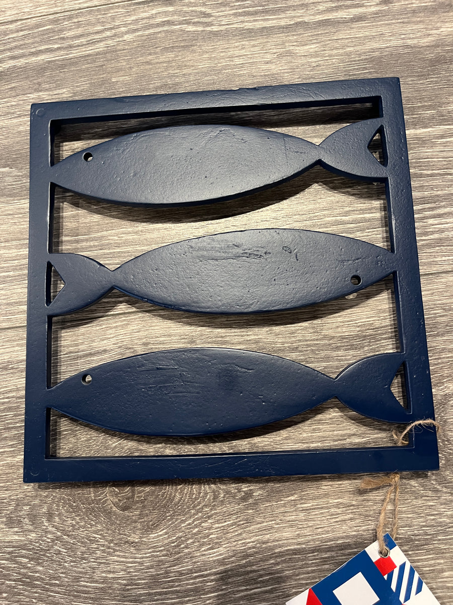 Trivet with three fish, Metal Navy