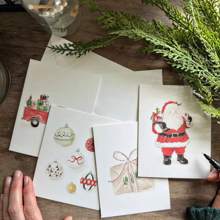 Classic Christmas Paintable Watercolor Notecards by Emily Lex