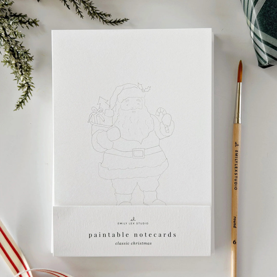 Classic Christmas Paintable Watercolor Notecards by Emily Lex
