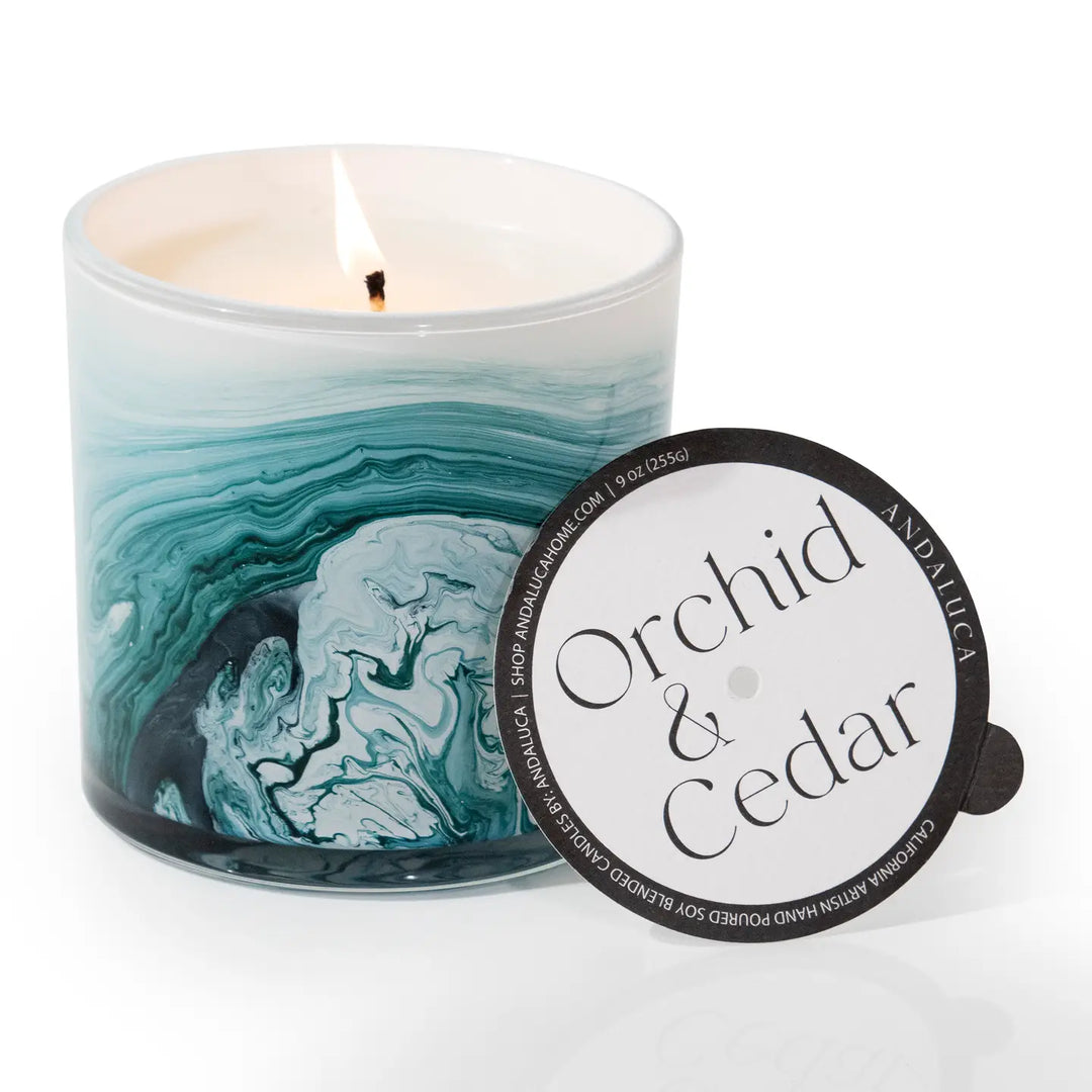 Orchid & Cedar 14 oz. Swirl Glass Candle by Andaluca