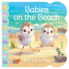 Book cover of 'Babies on the Beach' with two chicks on a beach background.