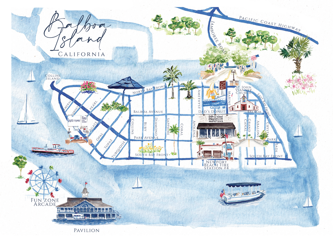Balboa Island Map 16x20 Canvas