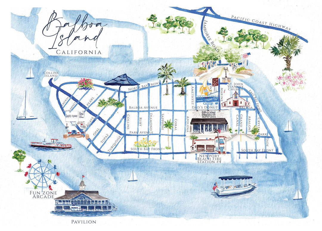 Balboa Island Map Canvas 11x14
